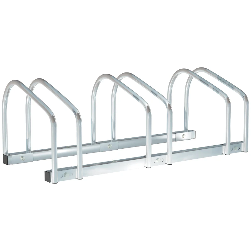 HOMCOM Bike Stand Parking Rack Floor or Wall Mount Bicycle Cycle Storage Locking Stand 76L x 33W x 27H (3 Racks, Silver)