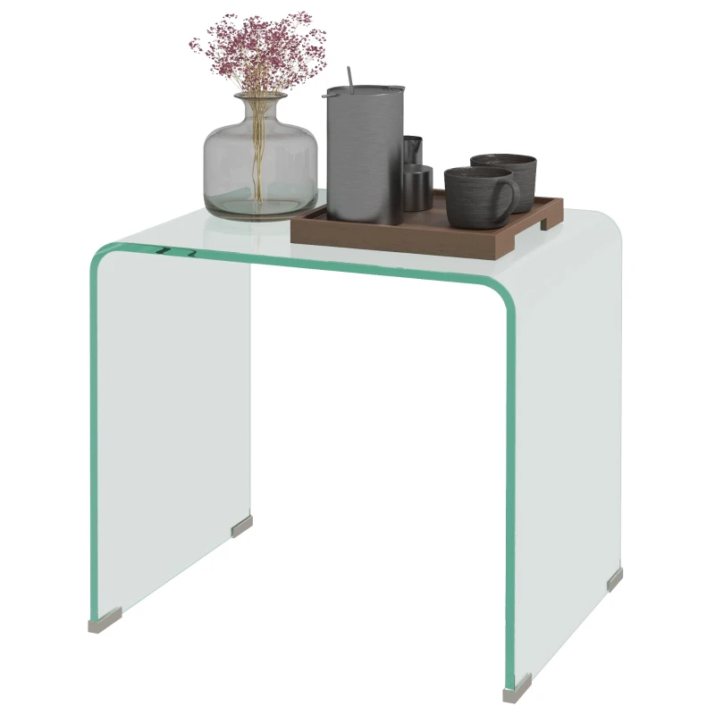 HOMCOM Măsuța de Cafea Modernă cu Picioare Antiderapante, Măsuță de Cafea din Sticlă Securizată, 50x40x45 cm, Transparent