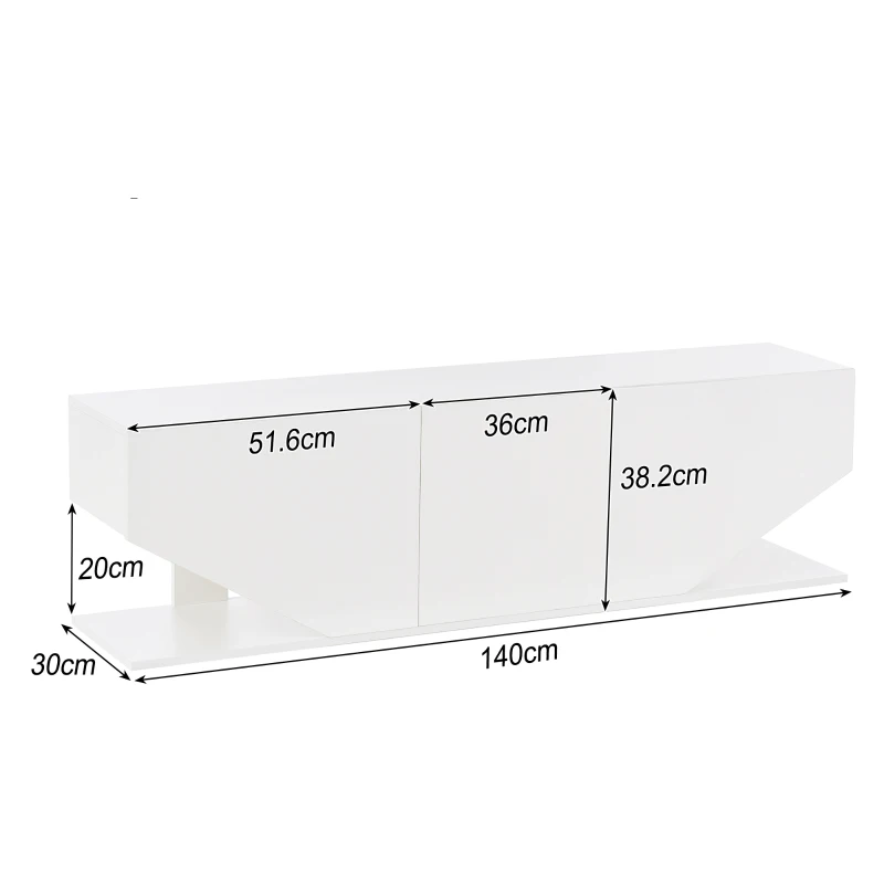 Modern LED TV Unit for Up to 65-inch TV,  Entertainment Cabinet with 3 Cabinets and 2 Open Shelves, 140x30x38.2 cm, White