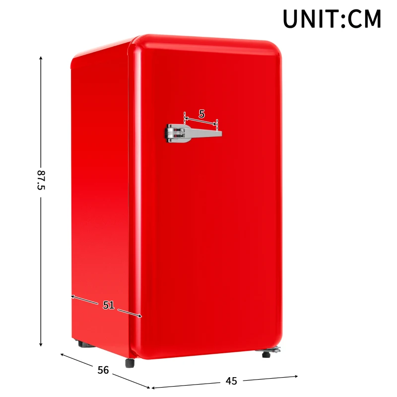Frigo Portatile Monosportello da 91L con Mini Congelatore e Luce LED, 48x51x87.5 cm, Rosso