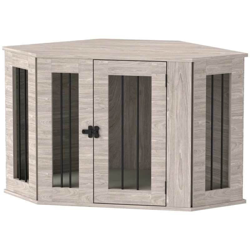 PawHut 2 in 1 Dog Crate Furniture Side Table, with Cushion, 104 x 55 x 63cm - Walnut Brown