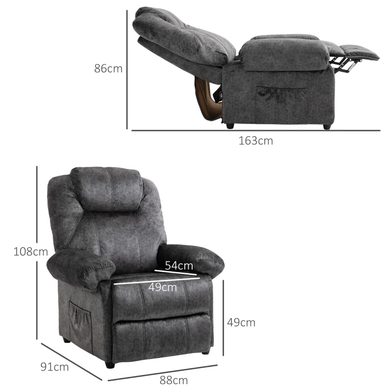HOMCOM Fotoliu Reclinabil cu Suport pentru Picioare Extensibil și Buzunar Lateral, 88x91x108 cm, Negru