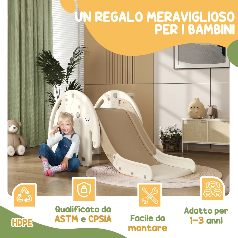 AIYAPLAY Scivolo per Bambini da Interno 3 in 1 con Canestro e Design a Elefante, Età 1-3 Anni, Bianco Crema
