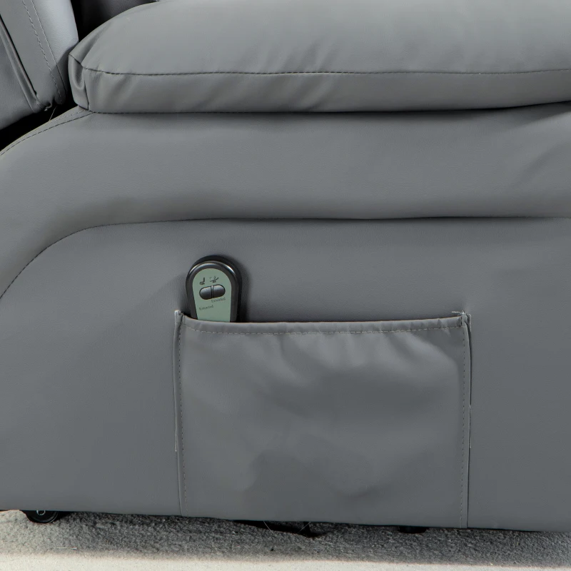 HOMCOM Fotel relaksacyjny z pomocą do wstawania, funkcją leżenia, skóra ekologiczna, do 130 kg, 96x93x105cm, szary