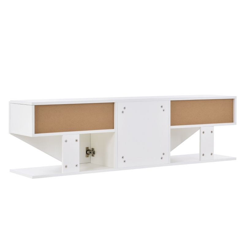 Modern LED TV Unit for Up to 65-inch TV,  Entertainment Cabinet with 3 Cabinets and 2 Open Shelves, 140x30x38.2 cm, White