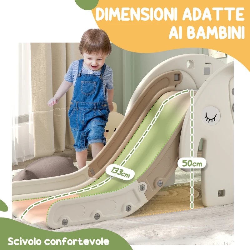 AIYAPLAY Scivolo per Bambini da Interno 3 in 1 con Canestro e Design a Elefante, Età 1-3 Anni, Bianco Crema