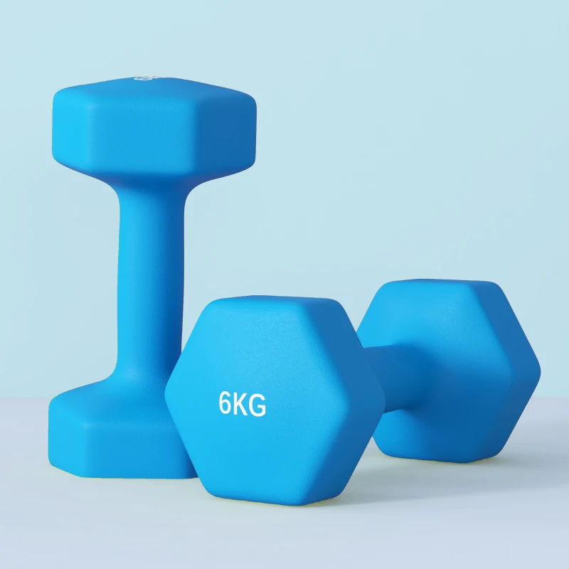 SPORTNOW Set de 2 Greutăți Hexagonale, Gantere Pereche cu Prindere Antiderapantă pentru Antrenament de Fitness, 2x6 kg, 22x10x10 cm, Albastru Deschis