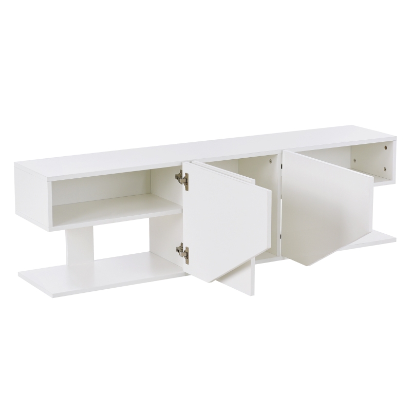 Modern LED TV Unit for Up to 65-inch TV,  Entertainment Cabinet with 3 Cabinets and 2 Open Shelves, 140x30x38.2 cm, White