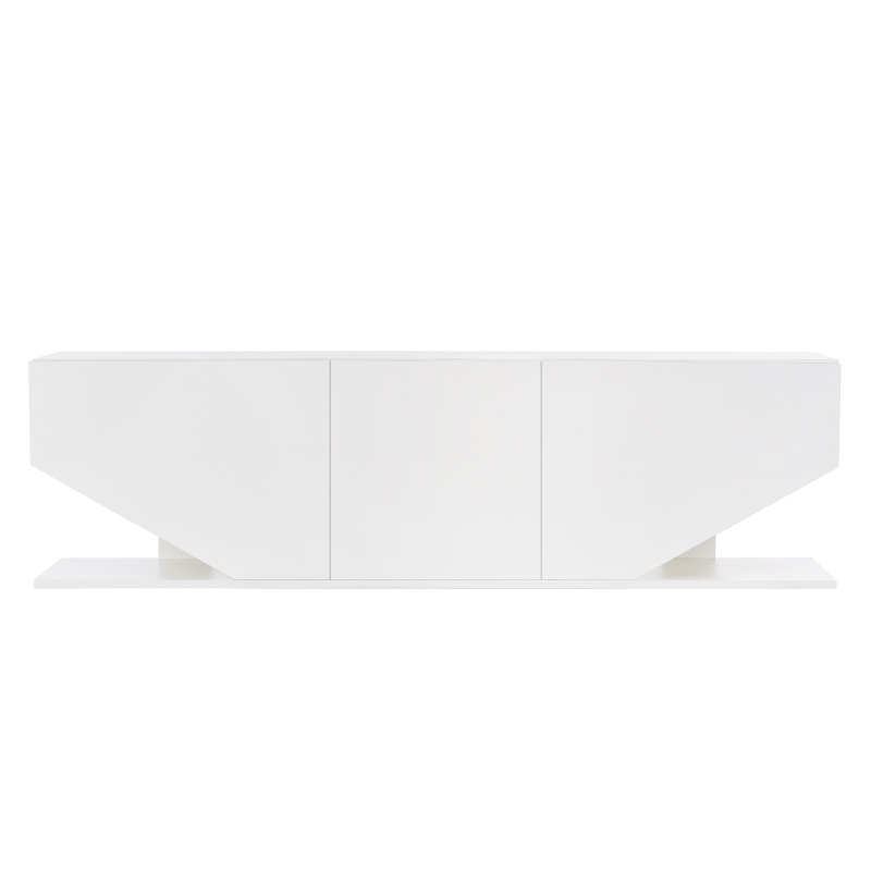 Modern LED TV Unit for Up to 65-inch TV,  Entertainment Cabinet with 3 Cabinets and 2 Open Shelves, 140x30x38.2 cm, White
