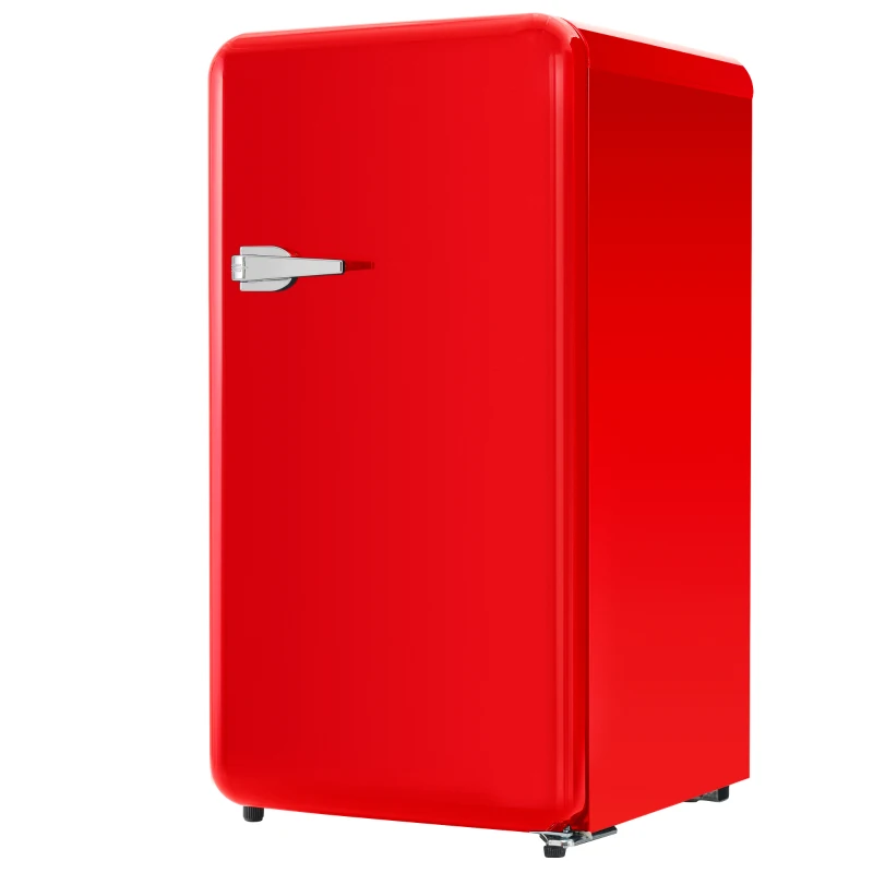 Frigo Portatile Monosportello da 91L con Mini Congelatore e Luce LED, 48x51x87.5 cm, Rosso