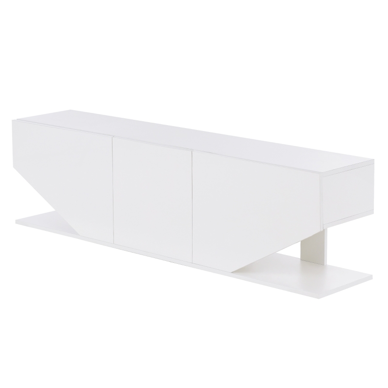 Modern LED TV Unit for Up to 65-inch TV,  Entertainment Cabinet with 3 Cabinets and 2 Open Shelves, 140x30x38.2 cm, White