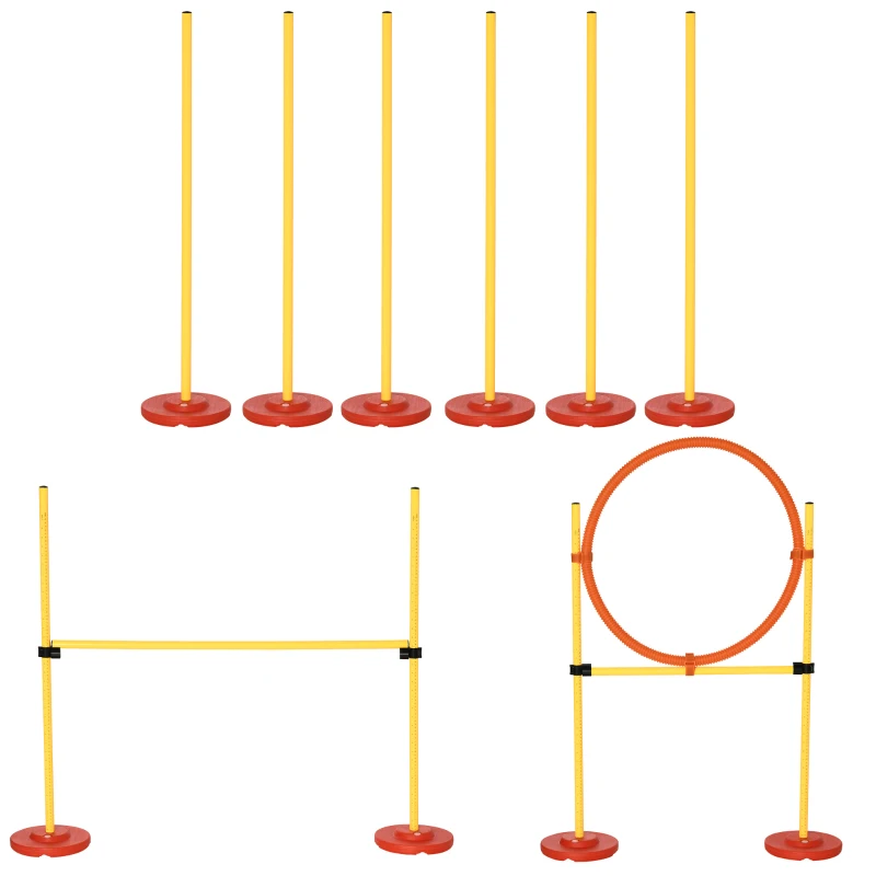 PawHut Treino de Agilidade para Cães de 3 Peças Kit Agility com Obstáculos de Salto Aro Poste com Altura Ajustável  Amarelo
