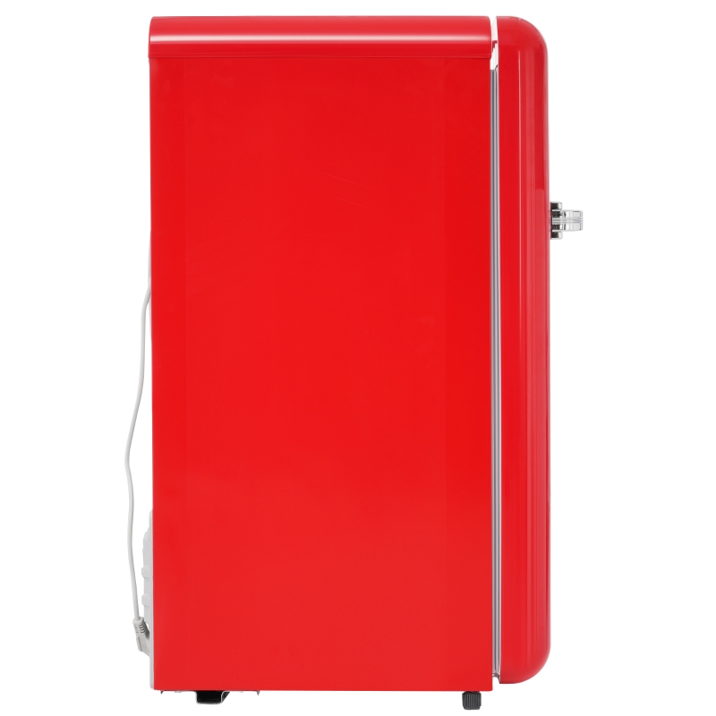 Tragbarer Kühlschrank mit Einzeltür und Mini-Gefrierfach, Gesamtkapazität 91 Liter, Jährlicher Verbrauch 85 kWh, LED-Beleuchtung, 48x51x87,5 cm, Rot.