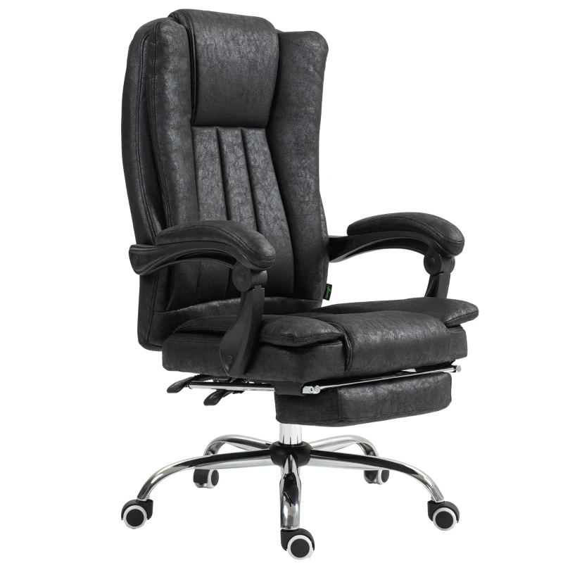 Vinsetto Home Office Chair Microfibre Desk Chair with Reclining Function Armrests Swivel Wheels Footrest Black