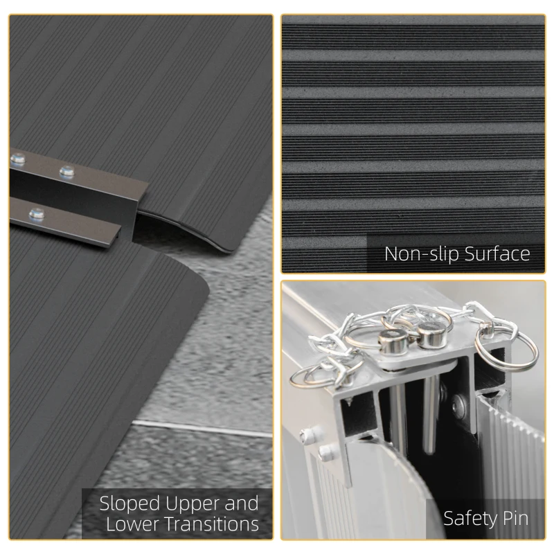 HOMCOM Rampă pentru Scaun cu Rotile, Rampă de Prag Pliabilă din Aluminiu cu Suprafață Antiderapantă, 152x73,6x5,1 cm, Negru