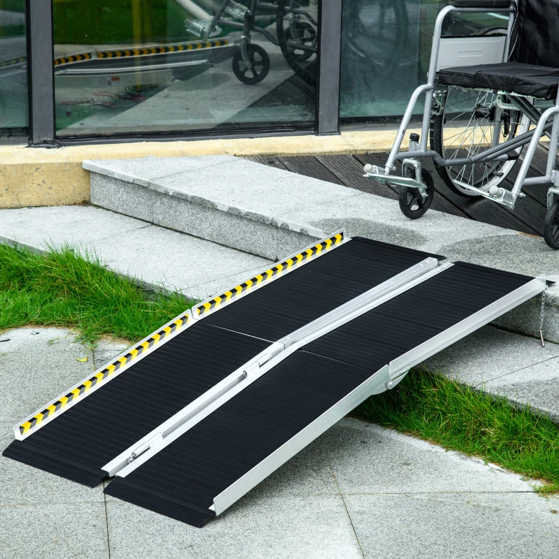 HOMCOM Rampă pentru Scaun cu Rotile, Rampă de Prag Pliabilă din Aluminiu cu Suprafață Antiderapantă, 152x73,6x5,1 cm, Negru