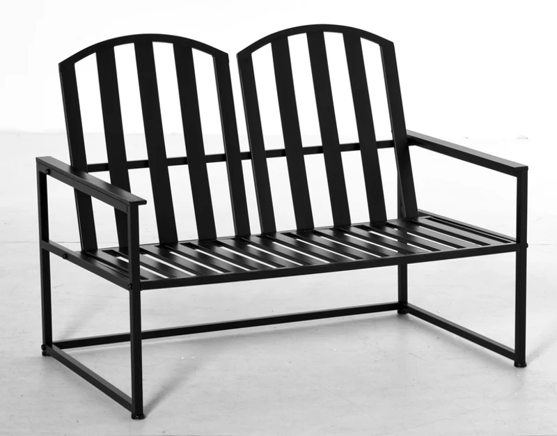 Outsunny Banco de jardim de metal de 2 lugares com encosto alto e apoios de braço para parque Pátio Terraço Estilo rústico máx. 220 kg 108x63x80,5 cm Preto