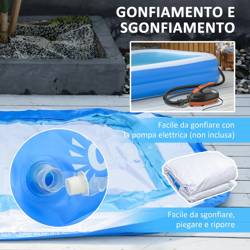 Outsunny Piscina Gonfiabile Rettangolare da Esterni, 1-2 Adulti, in PVC, 262x176x56cm, Blu
