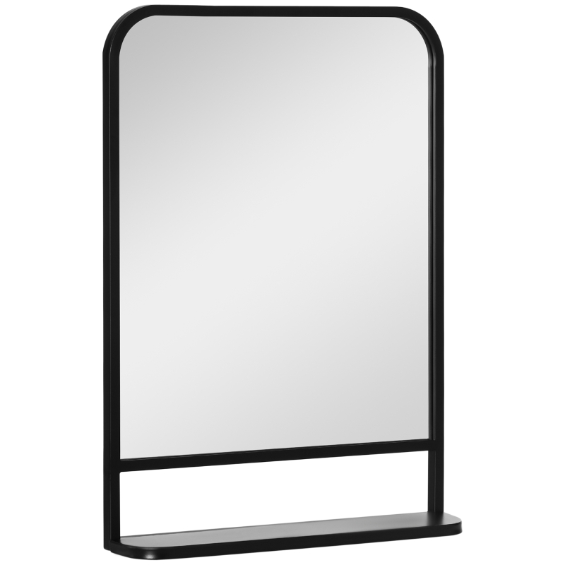 HOMCOM Espelho Decorativo de Parede 70x50cm Espelho Retangular de Metal com Prateleira de Armazenamento Estilo Moderno Preto