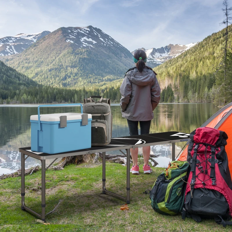 Outsunny Campingtafel, inklapbaar, licht, in hoogte verstelbaar, aluminium frame, 240 x 60 x 54/62/70 cm, Zwart