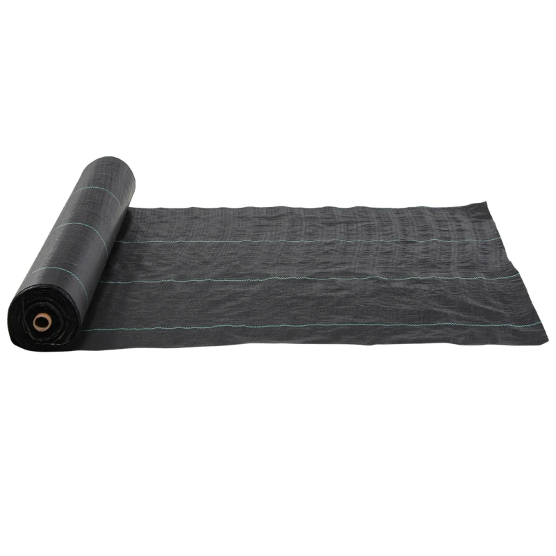Outsunny Rolo de Malha Anti-Ervas 2x100 m Malha Geotêxtil 60 g/m² para Controlo de Ervas Daninhas de Jardim Malha Anti-Ervas Pret