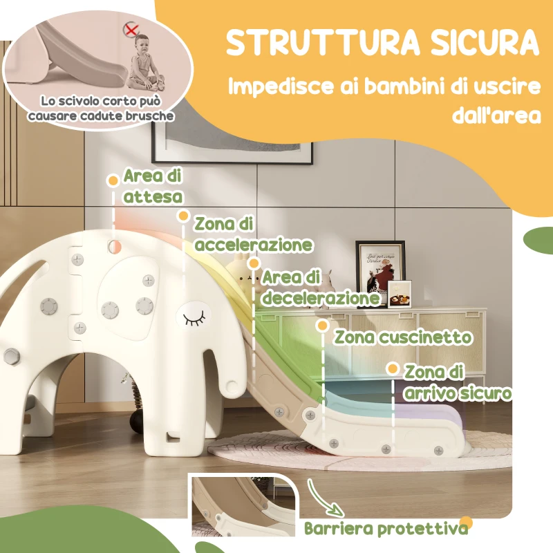 AIYAPLAY Scivolo per Bambini da Interno 3 in 1 con Canestro e Design a Elefante, Età 1-3 Anni, Bianco Crema