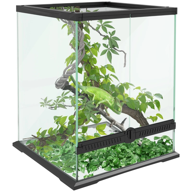 PawHut Afsluitbaar Terrarium, Glazen Behuizing, Kabelbeheer, 45x45x60cm, Zwart