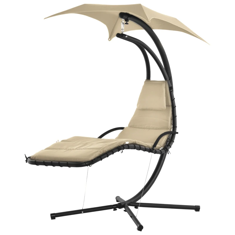 Outsunny Espreguiçadeira Suspensa com Chapéu de Sol com Proteção UV Espreguiçadeira Baloiço Ergonómica para Jardim Pátio 190x110x190cm Bege