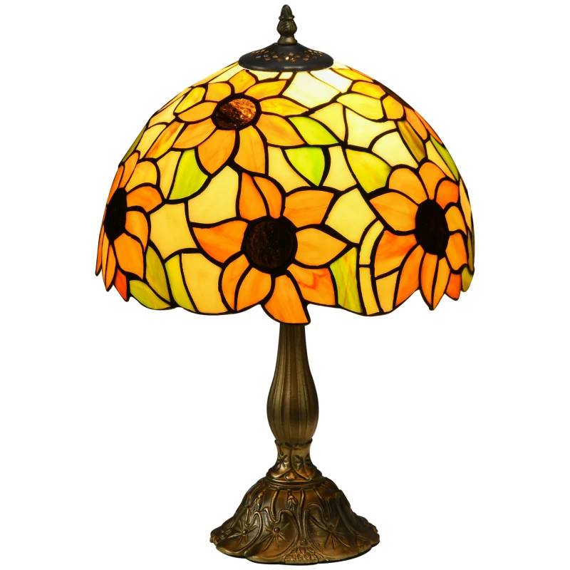 Homcom Stained Glass Table Lamp - Handmade Antique Bedside Light, E27 Base, For Bedroom & Living Room Decor