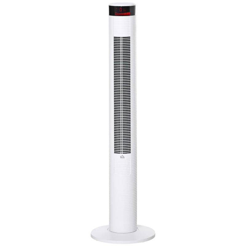 HOMCOM Ventilator Coloana cu 3 Viteze si 4 Moduri, Timer de12h, Panou LED si Telecomanda, Alb