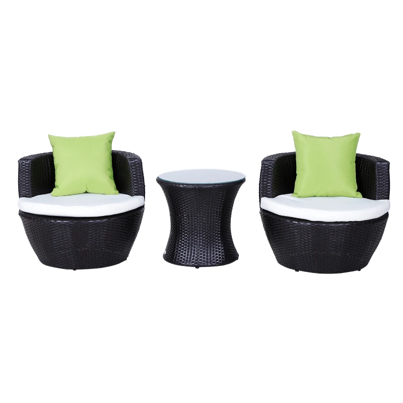 Outsunny Set Mobili in Rattan Set 2 Poltrone, Tavolino con Cuscini 3pz Giardino Esterno