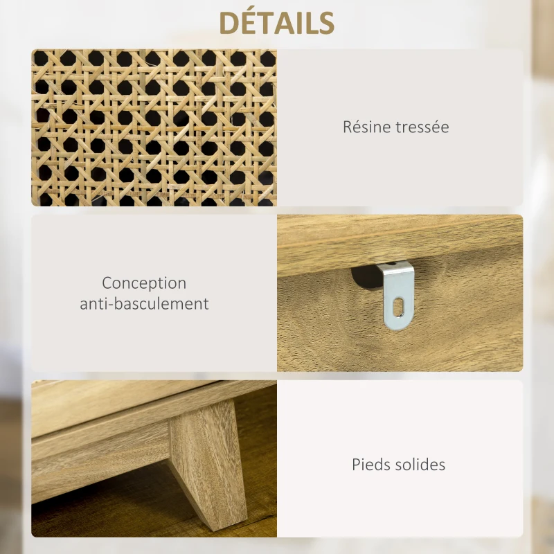 HOMCOM Lot de 2 tables de chevet  table de nuit avec tiroir porte cannage et niche vintage 45 x 39 x 56,5 cm