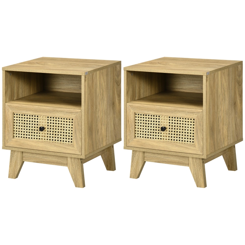 Lot De 2 Tables De Chevet Yaheetech 3 Tiroirs - Blanc/Noir - Bois MDF - Style Moderne