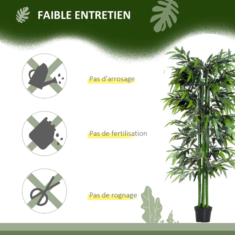 Outsunny Lot de 2 Bambous Artificiel XXL 1,80H m arbre artificiel 1105 Feuilles denses réalistes Pot Inclus Noir Vert