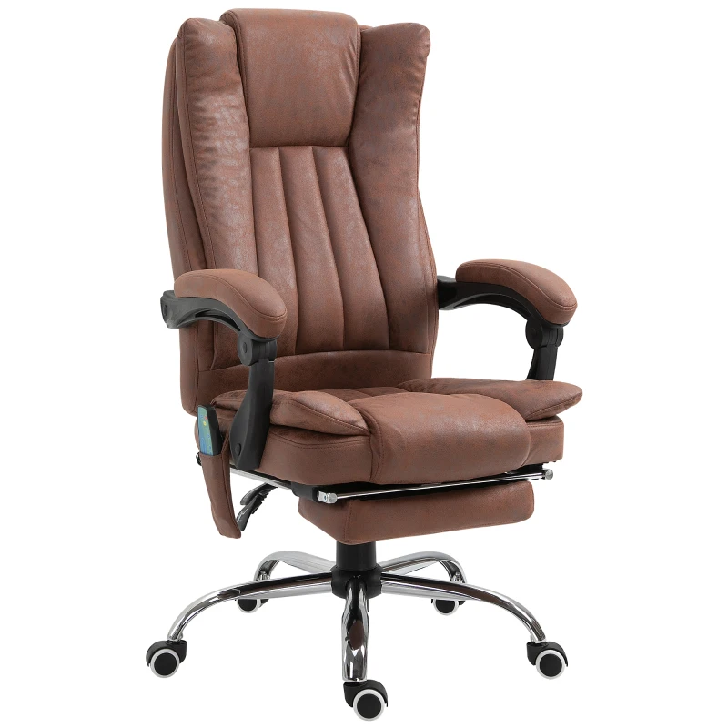 Vinsetto Office Chair with Massage and Heat, Microfibre Reclining Computer Desk Chair with Footrest and Adjustable Height, Swivel Wheels for Home Office, Brown