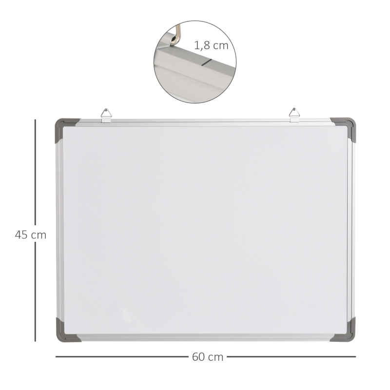 HOMCOM Pizarra Magnética con PIzarra de Pared Incluye 4 Rotuladores Borrador y 10 Imanes 60x45x1,8 cm Blanco