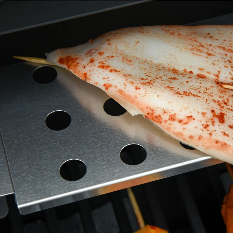 Outsunny Barbacoa de Gas con 4+1 Quemadores 15,2 KW Parilla de Gas BBQ de Acero con Termómetro 2 Mesas Laterales Armario de 2 Puertas y Ruedas con Frenos 118x55x113 cm Plata