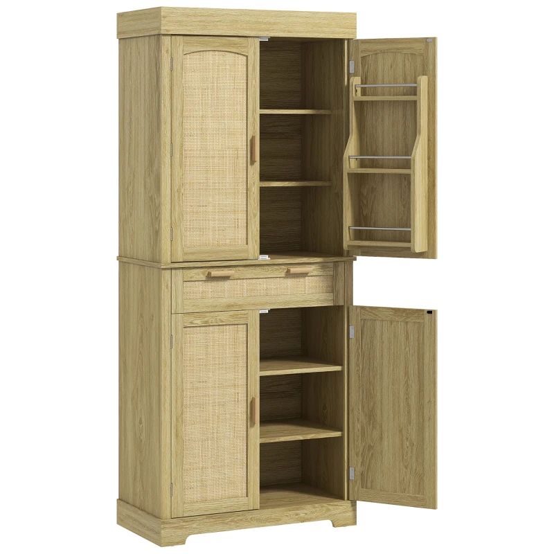 HOMCOM Dulap Bucătărie 76×40×183 cm cu Rafturi pentru Condimente, Ideal pentru Spălărie, Stejar