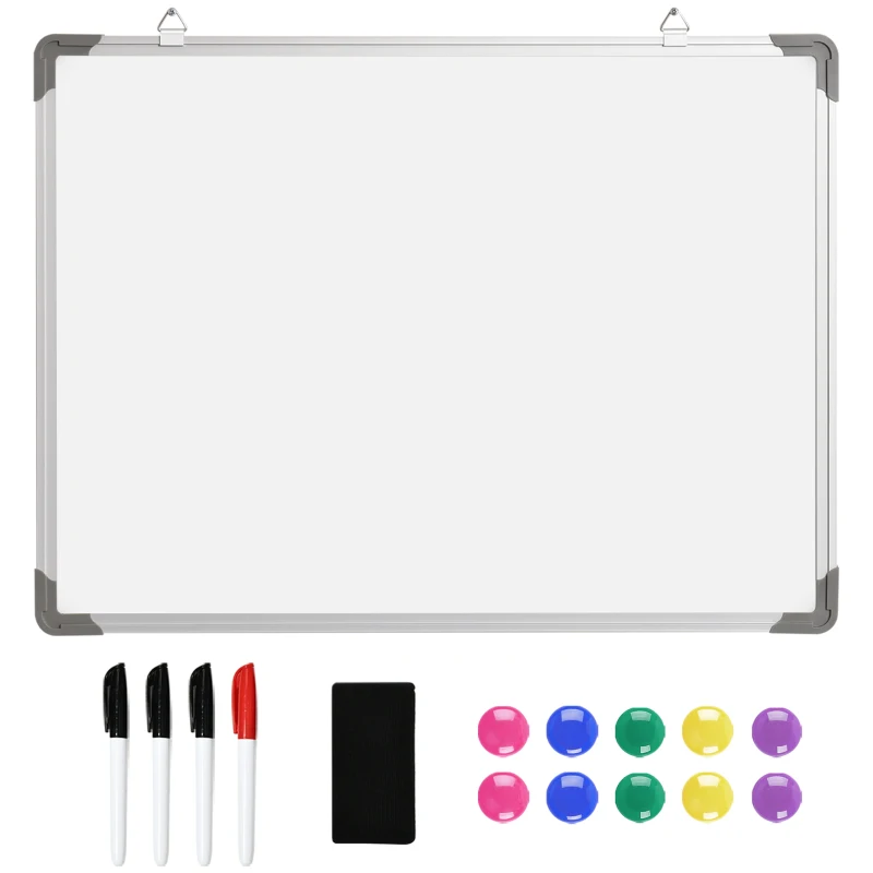 HOMCOM Pizarra Magnética con PIzarra de Pared Incluye 4 Rotuladores Borrador y 10 Imanes 60x45x1,8 cm Blanco