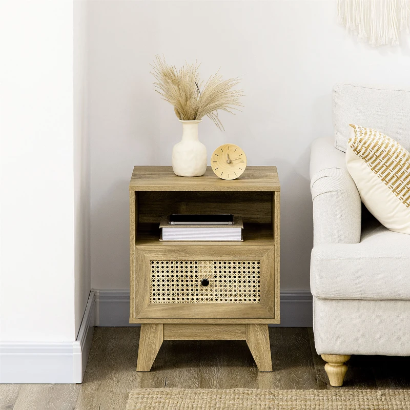 HOMCOM Lot de 2 tables de chevet  table de nuit avec tiroir porte cannage et niche vintage 45 x 39 x 56,5 cm