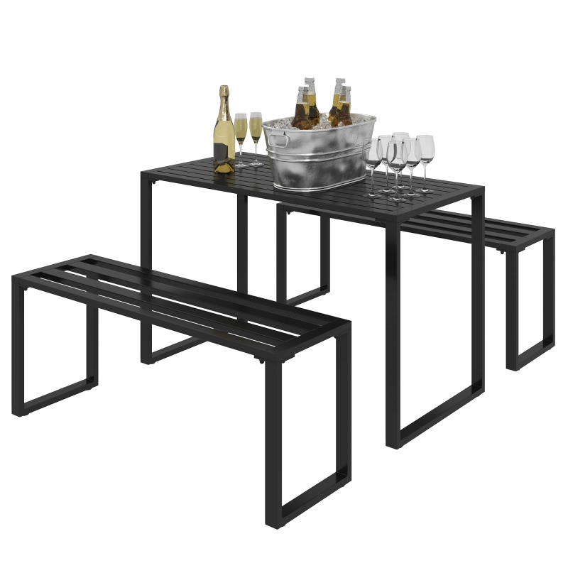 Outsunny Bierzeltgarnitur Sitzgruppe Festgarnitur 1 x Tisch 2 x Sitzbank Metall Schwarz 110 x 55 x 70 cm