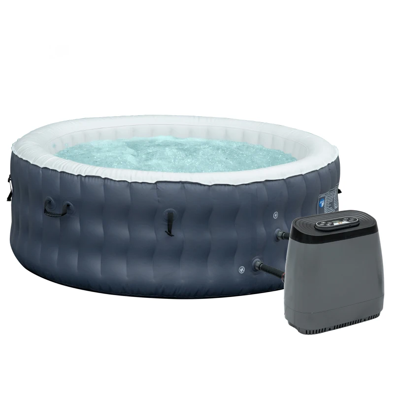 Outsunny Spa Hinchable Redondo para 4 Personas 950L Ø195x68 cm con 108 Chorros de Masaje Control remoto Azul