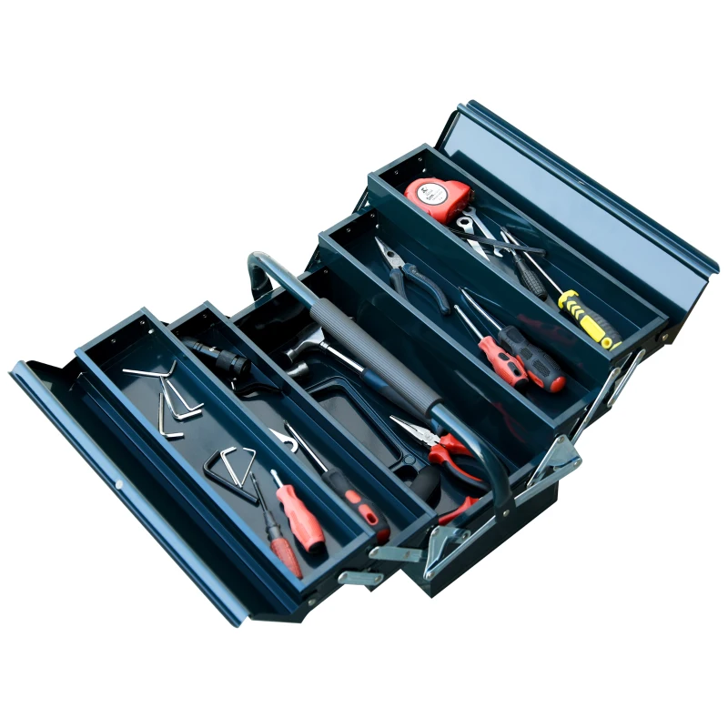 DURHAND Caja de Herramientas Metálica, Maletín de Herramientas de Acero Plegable con 5 Bandejas y Asa, para Taller, Garaje, 56x20x41 cm, Verde