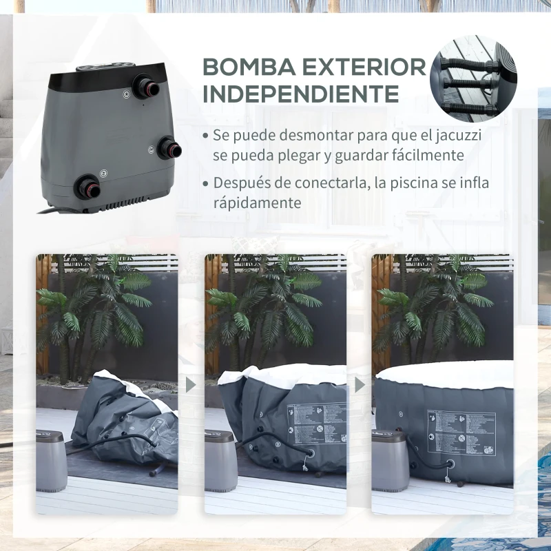 Outsunny Spa Hinchable Redondo para 4 Personas 950L Ø195x68 cm con 108 Chorros de Masaje Control remoto Azul