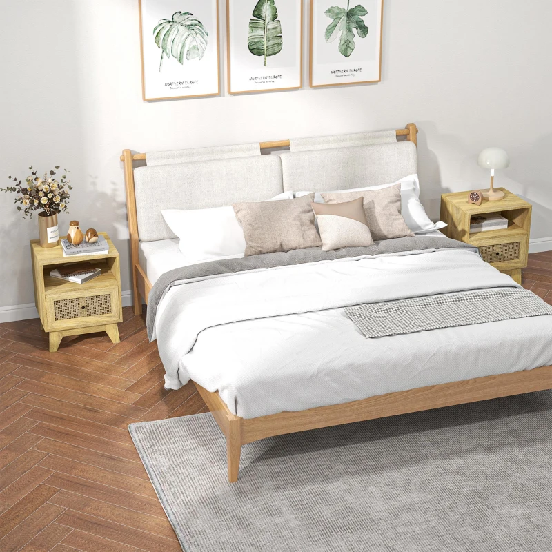 HOMCOM Lot de 2 tables de chevet  table de nuit avec tiroir porte cannage et niche vintage 45 x 39 x 56,5 cm