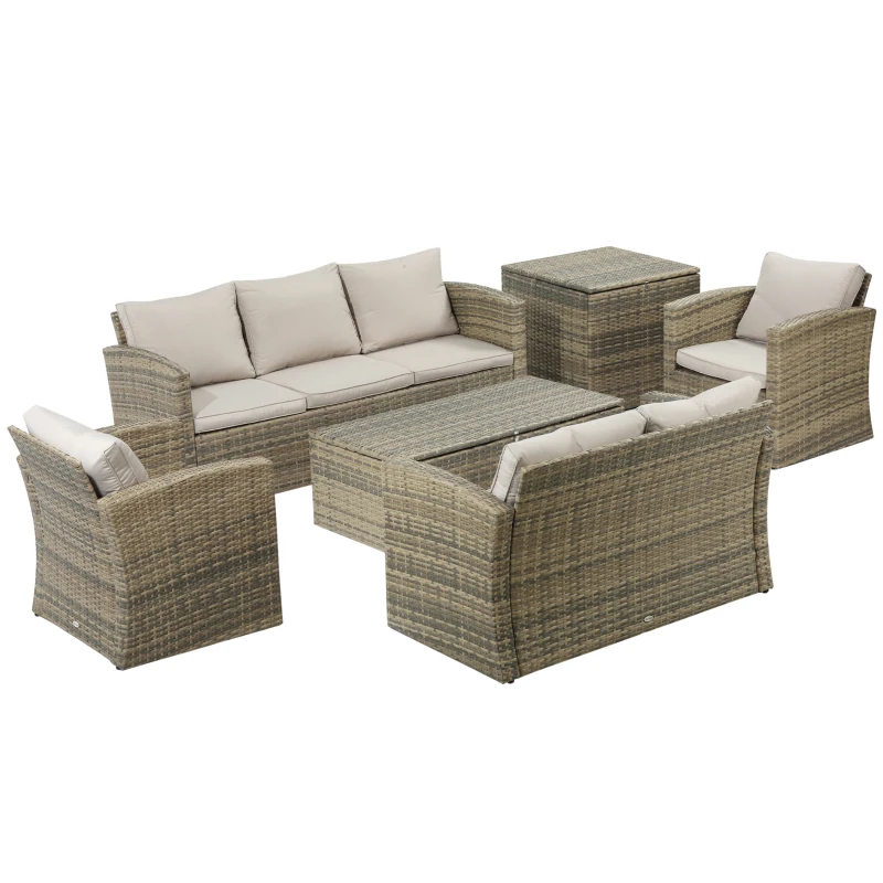 Outsunny Set da Giardino 6 Pezzi in Rattan con Divani, Poltrone e Tavoli Contenitore, Beige