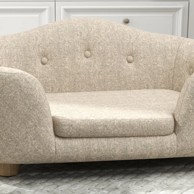 PawHut Haustiersofa Hundematte Hundebett Hundesofa Hundecouch Katzen Sofa mit Kissen Rückentasche Plüsch Schaumstoff Kiefernholz Cremeweiß 70 x 47 x 30 cm