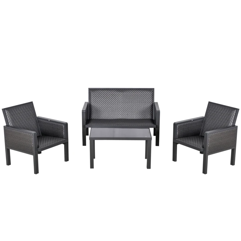 Outsunny Salotto da Giardino con Divano da Esterno e Tavolino, Mobili da Giardino in Rattan Sintetico, Set 4 Pz, Grigio