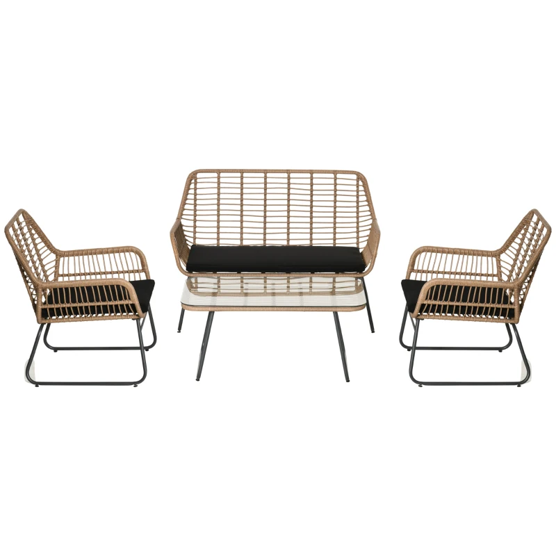 Outsunny Set Mobili da Giardino Stile Boho in Rattan PE con 2 Poltrone, Divanetto e Tavolino