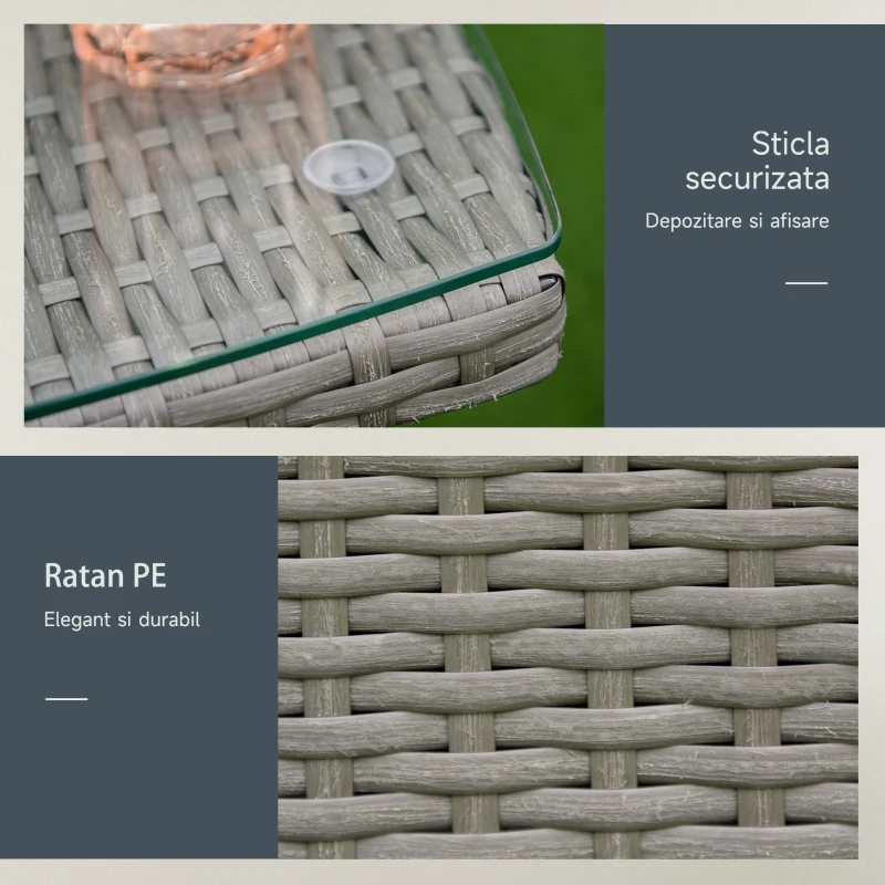 Outsunny Set Masuta si Scaune de Gradina, Sufragerie de Exterior din Ratan, Gri